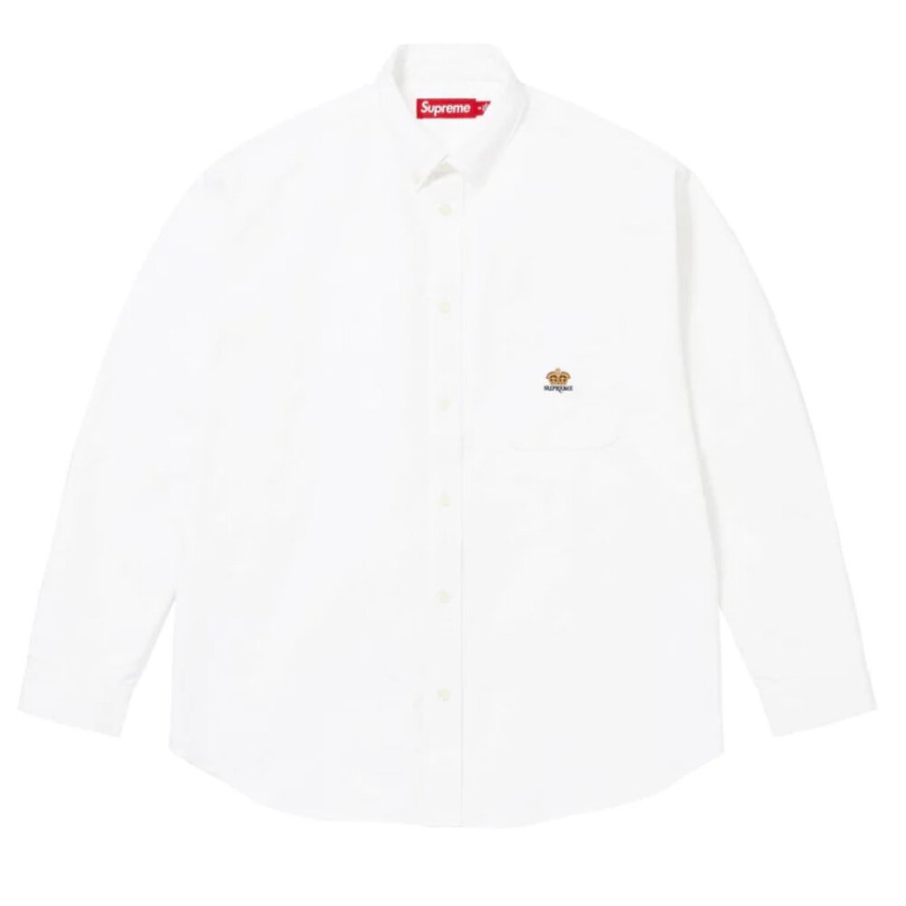 Supreme Men's Loose Fit Flannel Oxford Shirt | White | Size Large